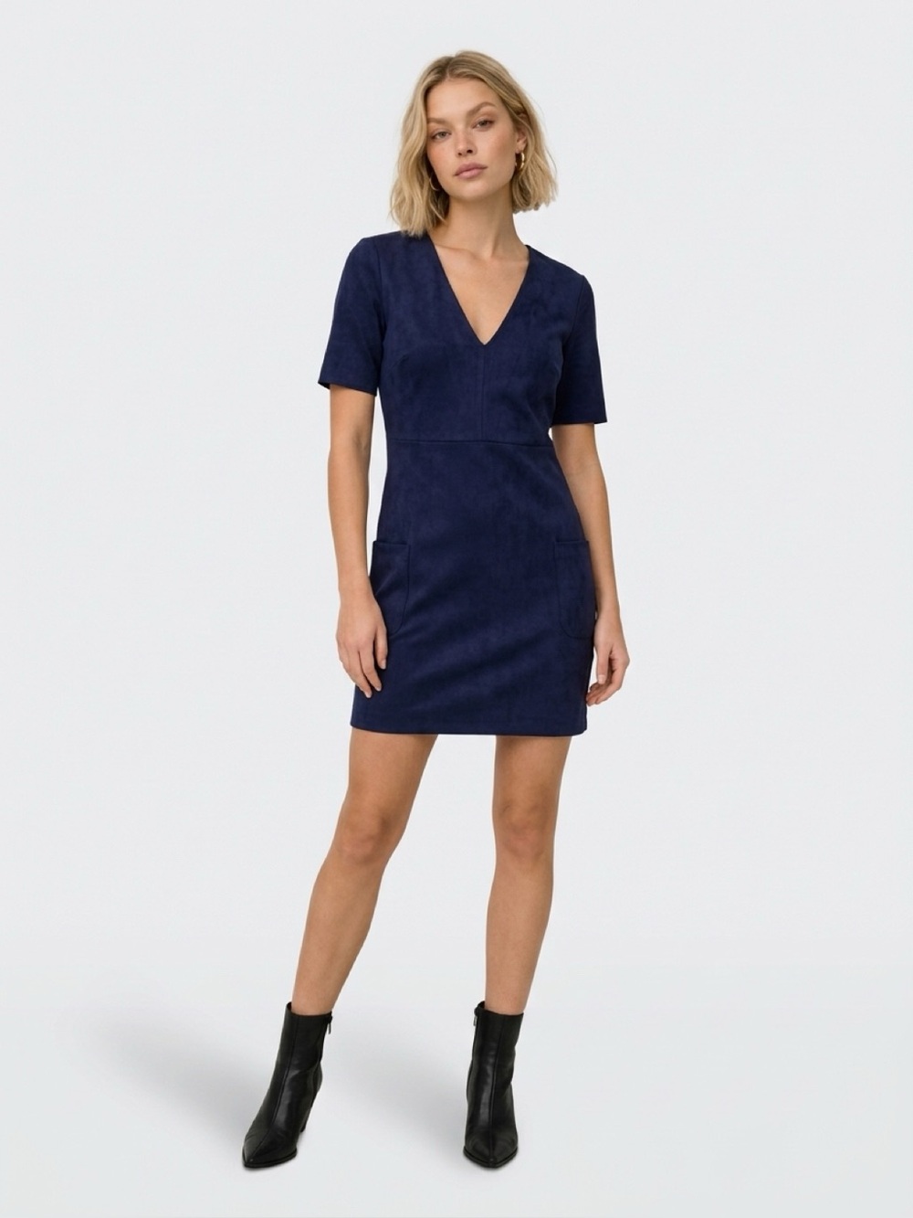 SADIE & SAGE Blue Suede Mini Dress Women's Small V Neck Short Sleeve